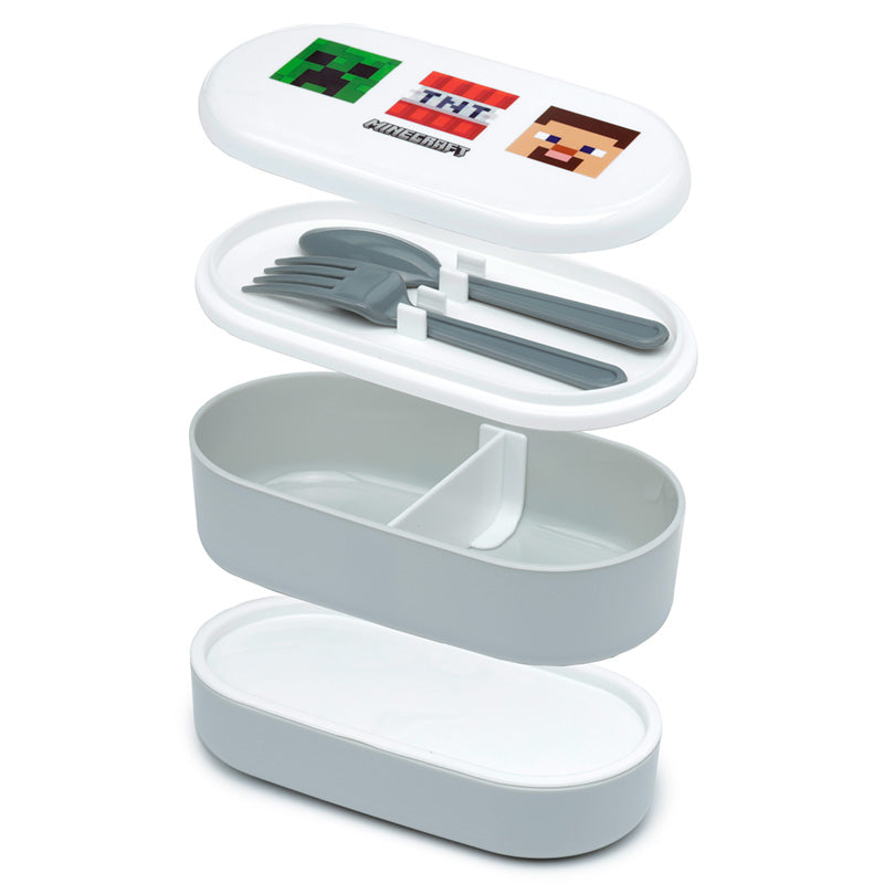 Minecraft Faces Stacked Bento Box Lunch Box with Fork & Spoon