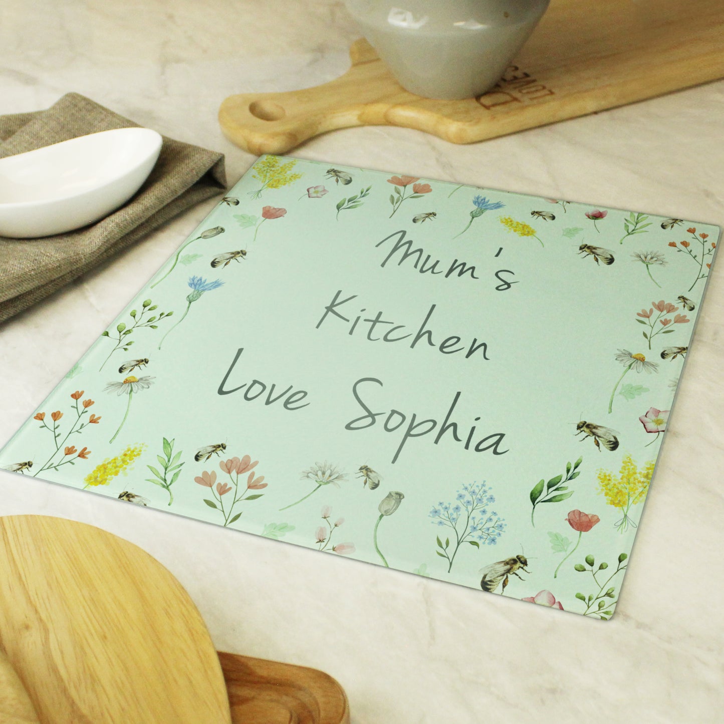 Personalised Bee Glass Chopping Board