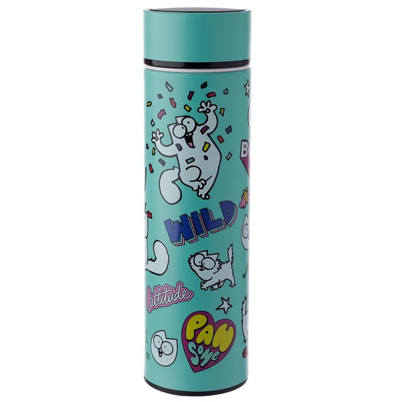 Simon's Cat Reusable Stainless Steel Hot & Cold Thermal Insulated Drinks Bottle Digital Thermometer