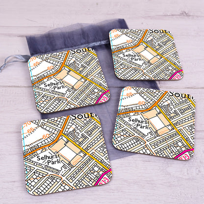 Football Club Stadium Map Set of 4 Coasters