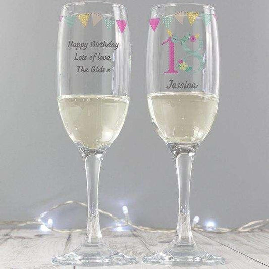 Personalised Birthday Age Female Glass Flute - Myhappymoments.co.uk