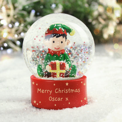 Personalised Message Elf Christmas Glitter Snow Globe