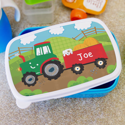 Personalised Tractor Blue Lunch Box