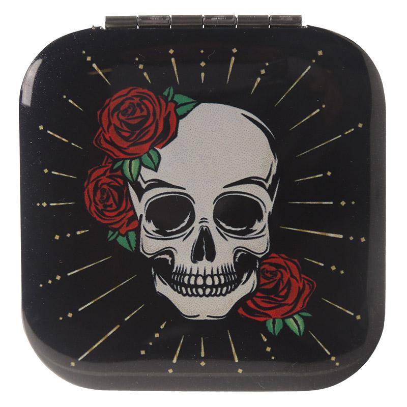 Skull and Rose Design Compact Mirror