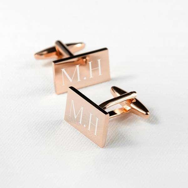 Personalised Rectangle Rose Gold Plated Cufflinks - Myhappymoments.co.uk