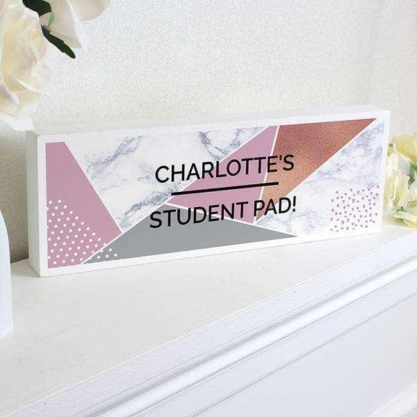 Personalised Geometric Wooden Block Sign - Myhappymoments.co.uk