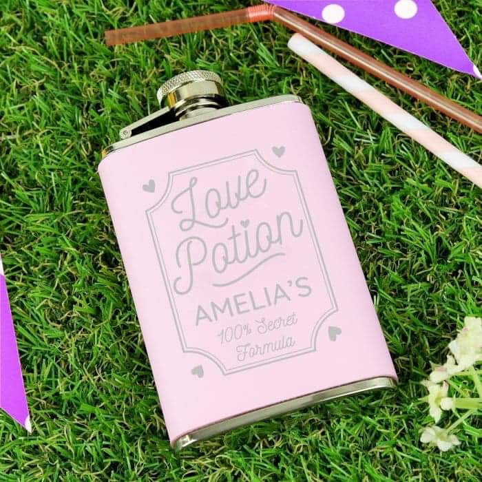 Personalised Love Potion Pink Hip Flask - Myhappymoments.co.uk