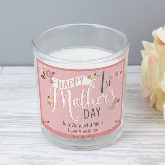 Personalised Floral Bouquet 1st Mothers Day Scented Jar Candle - Myhappymoments.co.uk