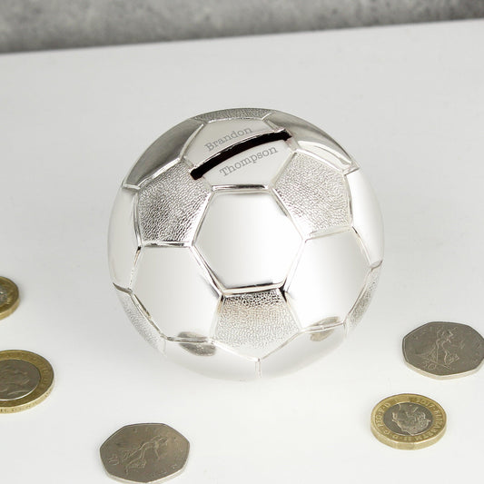 Personalised Silver Plated Football Money Box