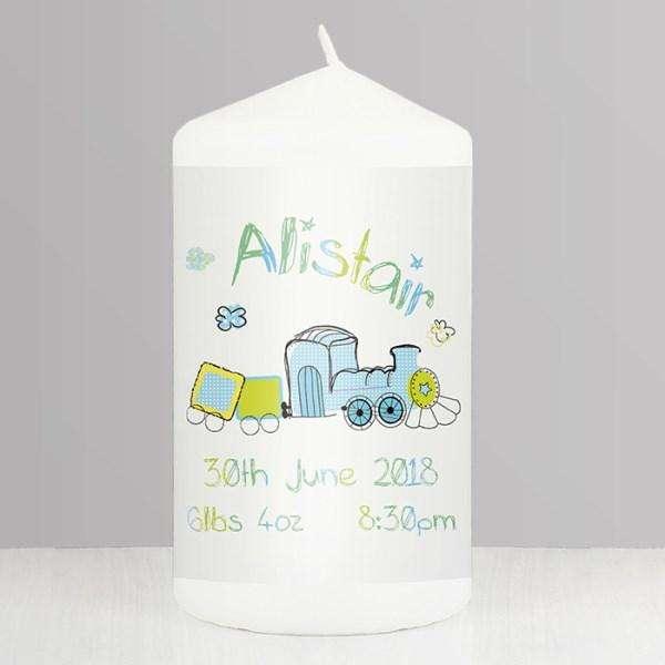 Personalised Patchwork Train Candle - Myhappymoments.co.uk