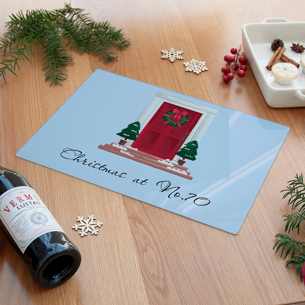 Personalised Christmas Door Number Rectangular Glass Chopping Board