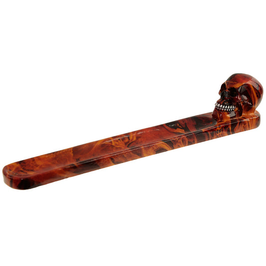 Dark Skull Flames Marble Effect Skull Ashcatcher Incense Stick Burner