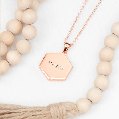 Personalised Hexagonal Photo Locket Necklace - Rose Gold Plated