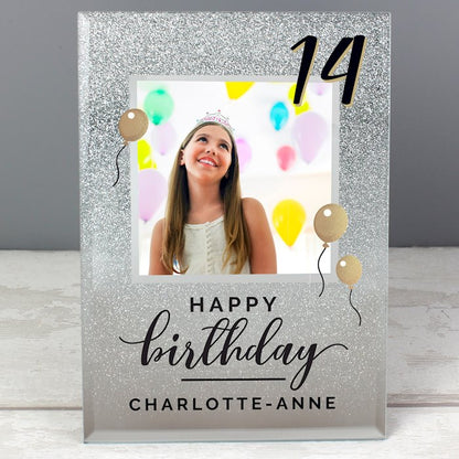 Personalised Birthday Age Glitter Glass Photo Frame 4x4 - Myhappymoments.co.uk