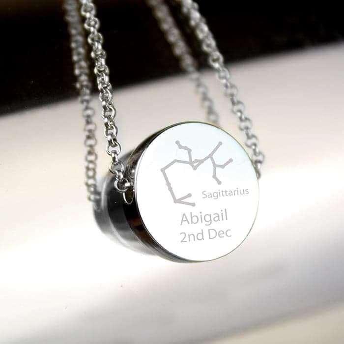 Personalised Sagittarius Zodiac Star Sign Silver Tone Necklace (November 22nd - December 21st) - Myhappymoments.co.uk