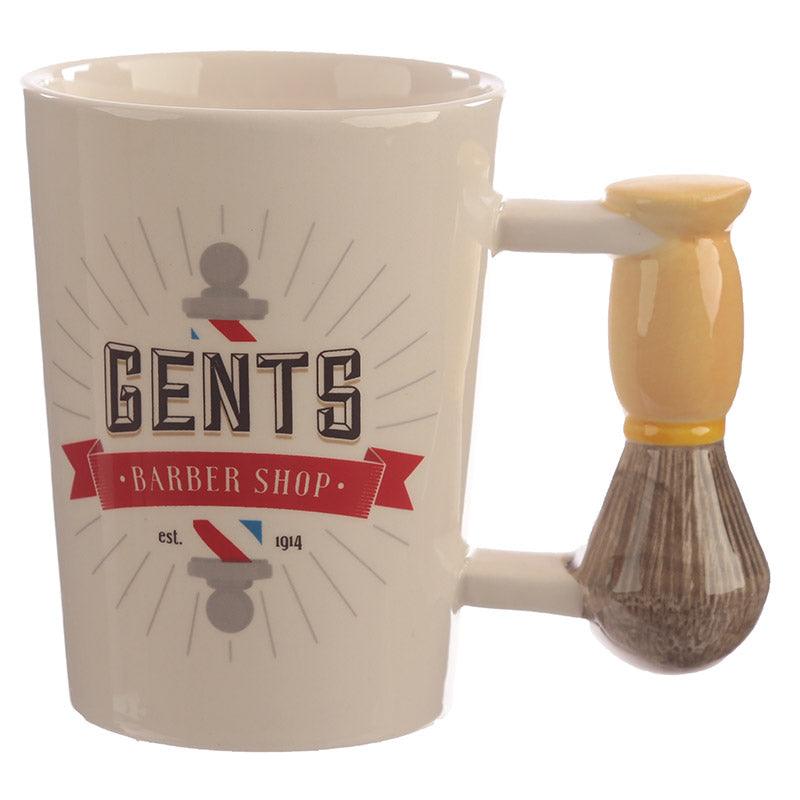 Shaving Brush Shaped Handle Ceramic Mug with Barber Shop Decal