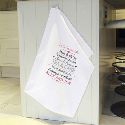 Personalised We Go Together Like White Tea Towel - Myhappymoments.co.uk