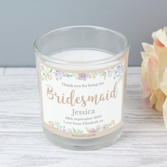 Personalised Thank You For Being My Bridesmaid Scented Jar Candle - Myhappymoments.co.uk