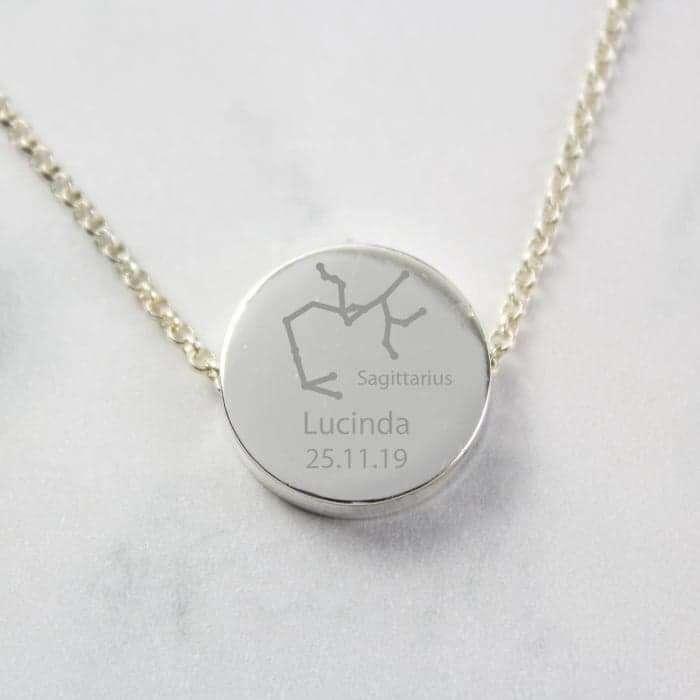 Personalised Sagittarius Zodiac Star Sign Silver Tone Necklace (November 22nd - December 21st) - Myhappymoments.co.uk