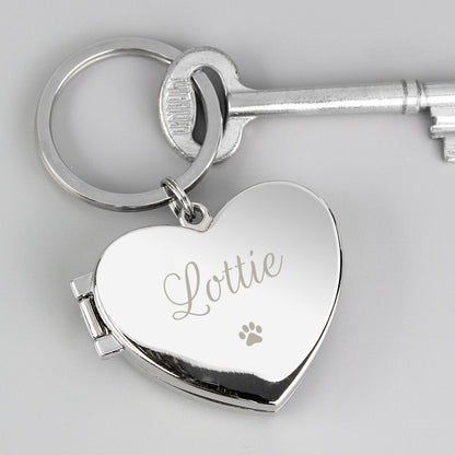 Personalised Paw Print Heart Photo Locket Keyring