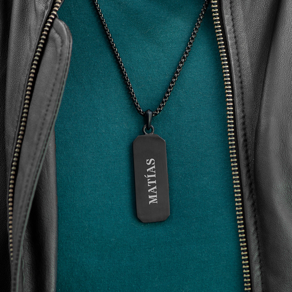 Personalised Men's Black Steel Dog Tag Necklace