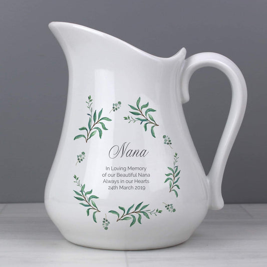 Personalised Eucalyptus Ceramic Flower Jug from Pukkagifts.uk