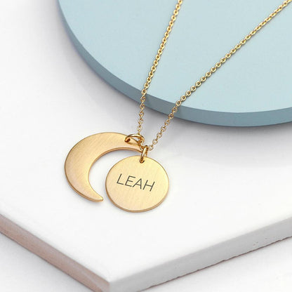 Personalised Matt Gold Moon and Sun Necklace