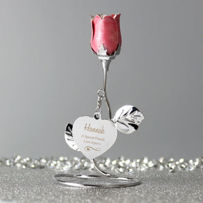 Personalised Swirls & Heart Pink Rose Bud Ornament