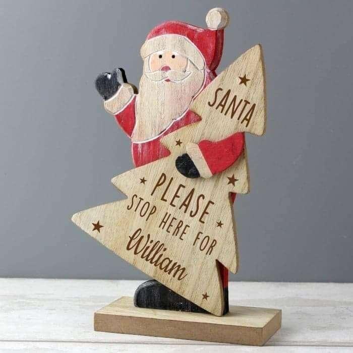 Personalised Santa Stop Here Wooden Santa Freestanding Decoration - Myhappymoments.co.uk