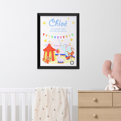 Personalised Circus Fun Black Framed Print