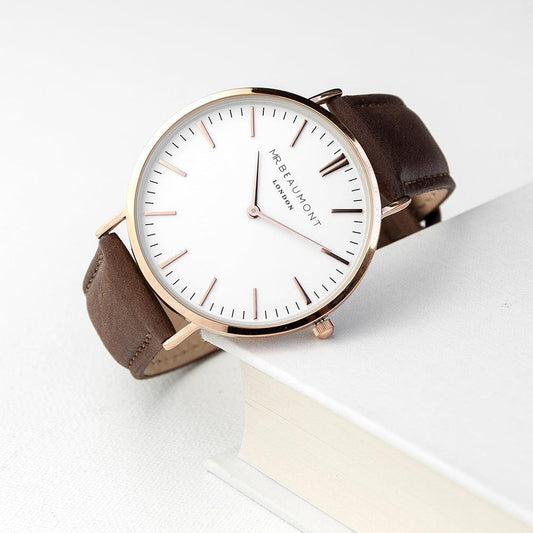 Personalised Mr Beaumont Men’s Leather Watch In Brown - Myhappymoments.co.uk