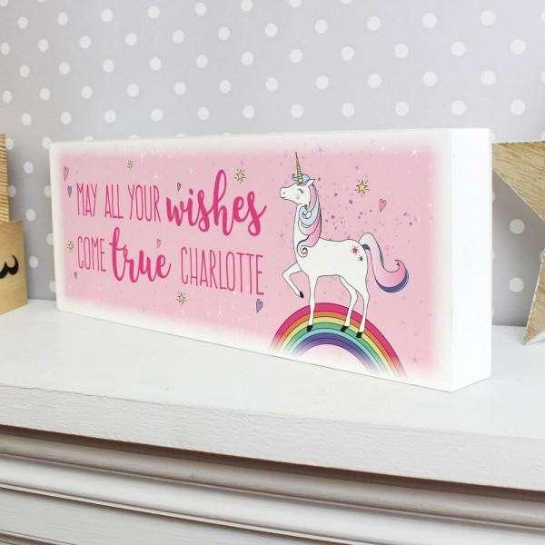 Personalised Unicorn Wooden Block Sign - Myhappymoments.co.uk