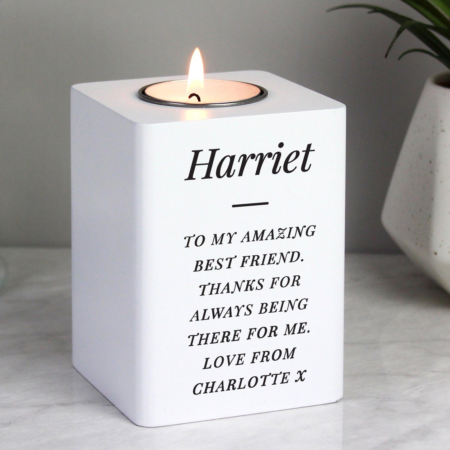 Personalised Free Text White Wooden Tea light Holder