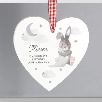 Personalised Baby Bunny Wooden Heart Decoration - Myhappymoments.co.uk