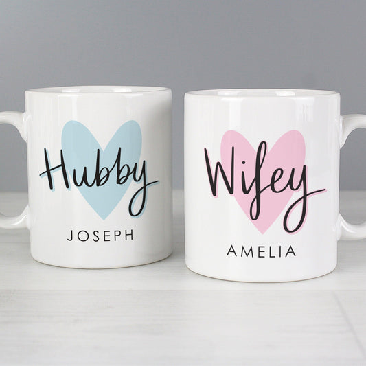 Personalised Hubby & Wifey Mug Set