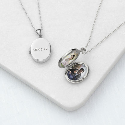 Personalised Oval Photo Locket Necklace - Silver Plated