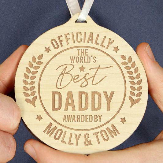 Personalised Officially The Best Round Wooden Medal