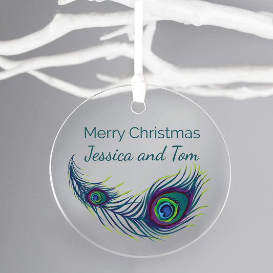 Personalised Peacock Round Acrylic Decoration