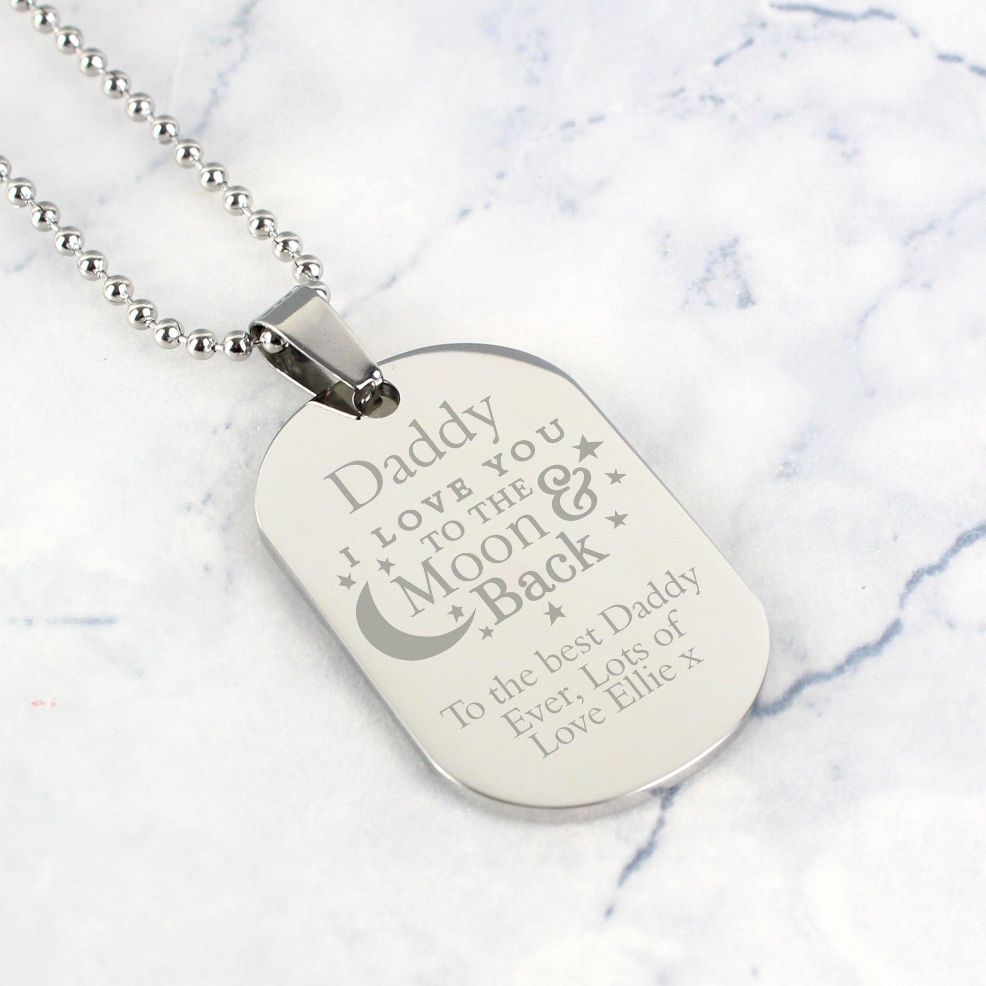 Personalised I Love You To The Moon & Back Dog Tag Necklace - Myhappymoments.co.uk