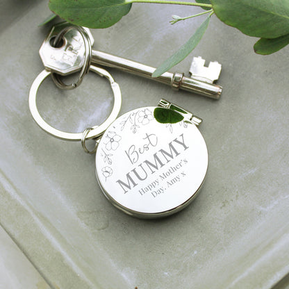 Personalised Floral Round Photo Locket Frame Keyring