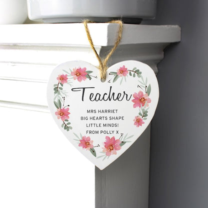 Personalised Floral Sentimental Wooden Hanging Heart Decoration