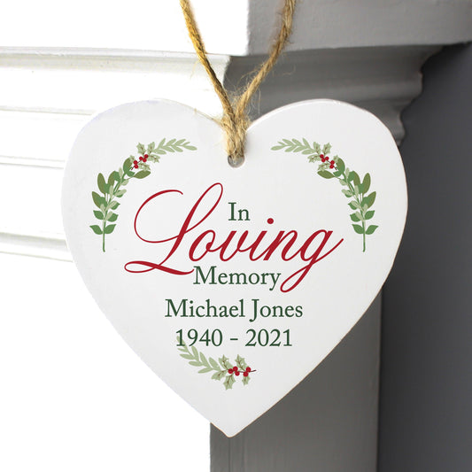 Personalised In Loving Memory Wooden Heart Decoration