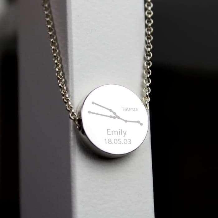 Personalised Taurus Zodiac Star Sign Silver Tone Necklace (April 20th - May 20th) - Myhappymoments.co.uk