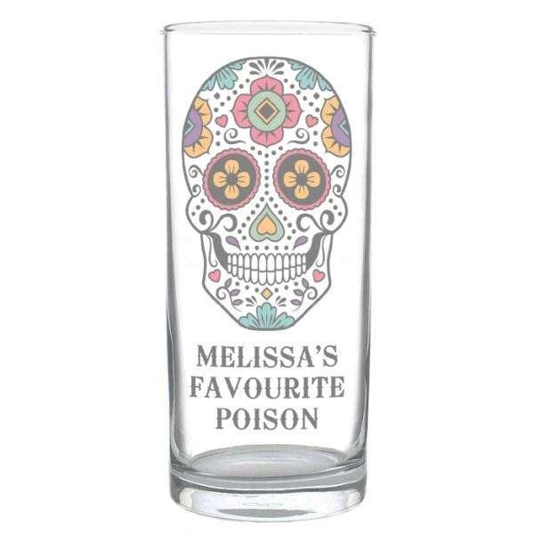 Personalised Sugar Skull Hi Ball Glass - Myhappymoments.co.uk