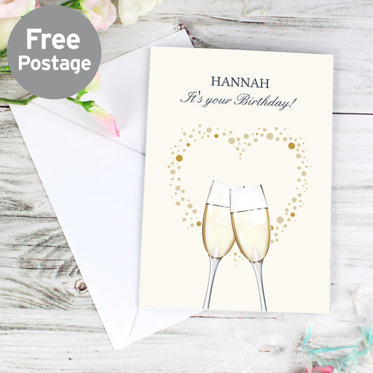 Personalised Gold Champagne Flutes Card