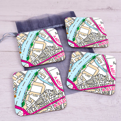 Football Club Stadium Map Set of 4 Coasters