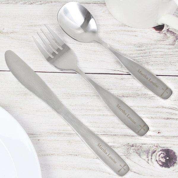 Personalised 3 Piece Cross Childrens Cutlery Set - Myhappymoments.co.uk