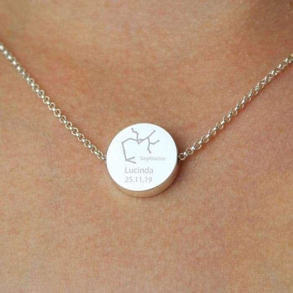 Personalised Sagittarius Zodiac Star Sign Silver Tone Necklace (November 22nd - December 21st) - Myhappymoments.co.uk