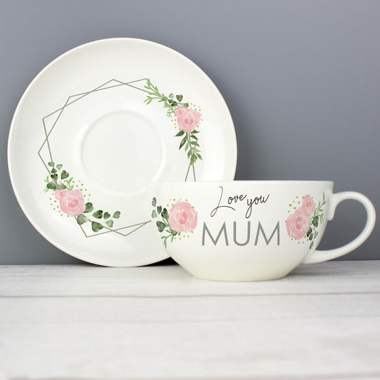 Personalised Abstract Rose Teacup & Saucer