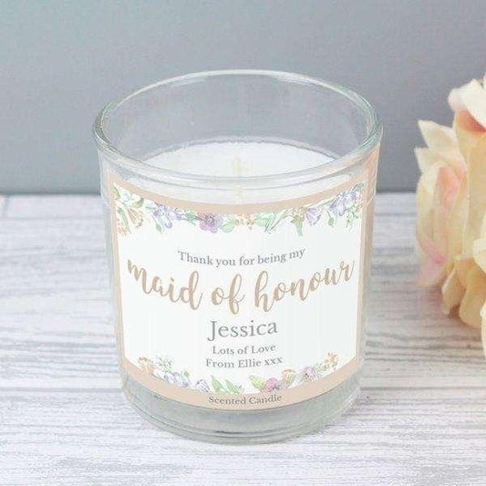 Personalised Floral Watercolour Maid of Honour Scented Jar Candle - Myhappymoments.co.uk